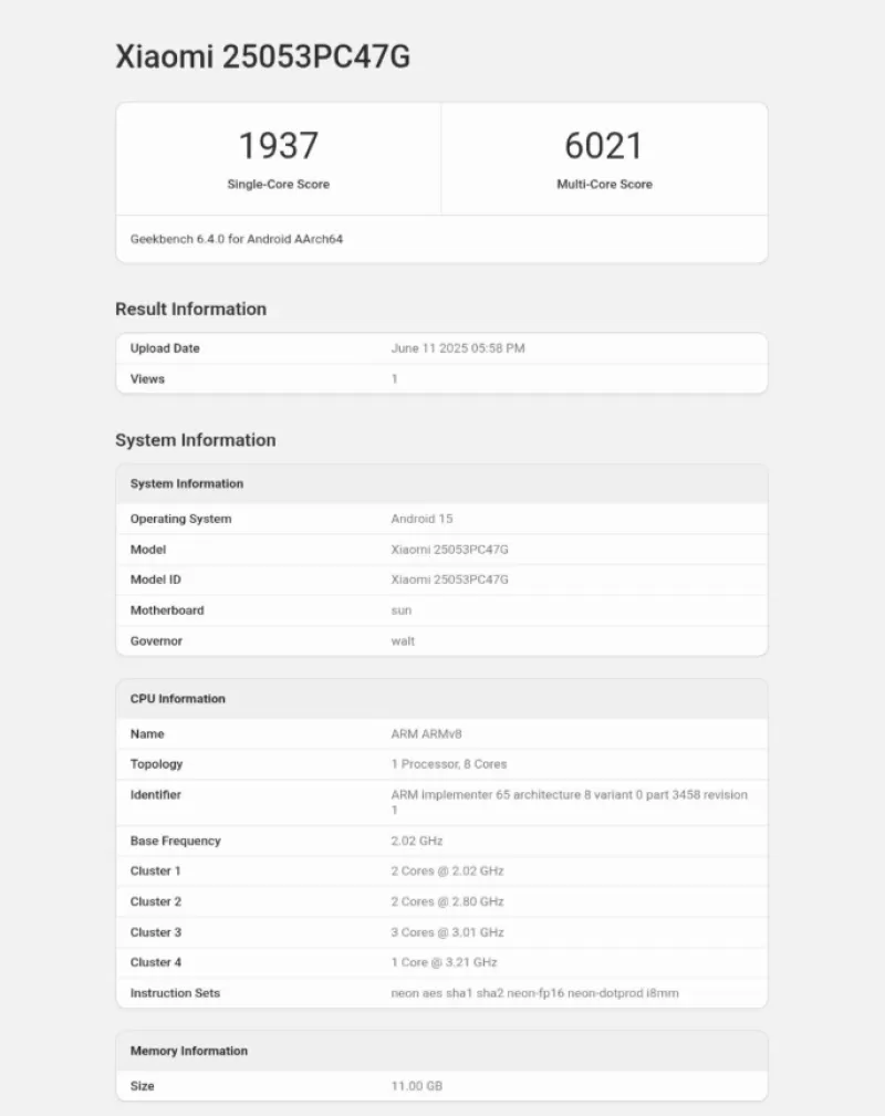 Poco F7 появился в базе данных Geekbench: раскрыты характеристики и результаты тестирования